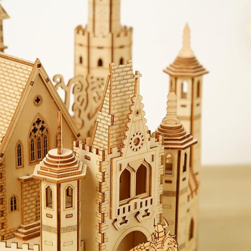 3D Wooden Puzzle for Adults, Wooden Castle Model Kit, Self-Assembly Mechanical Architecture Construction Set Toy, Wooden Castle Construction Crafts , Birthday Gift, Home Decoration, - Image 4